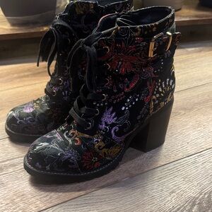 Diba Black Floral Lace Up Boots